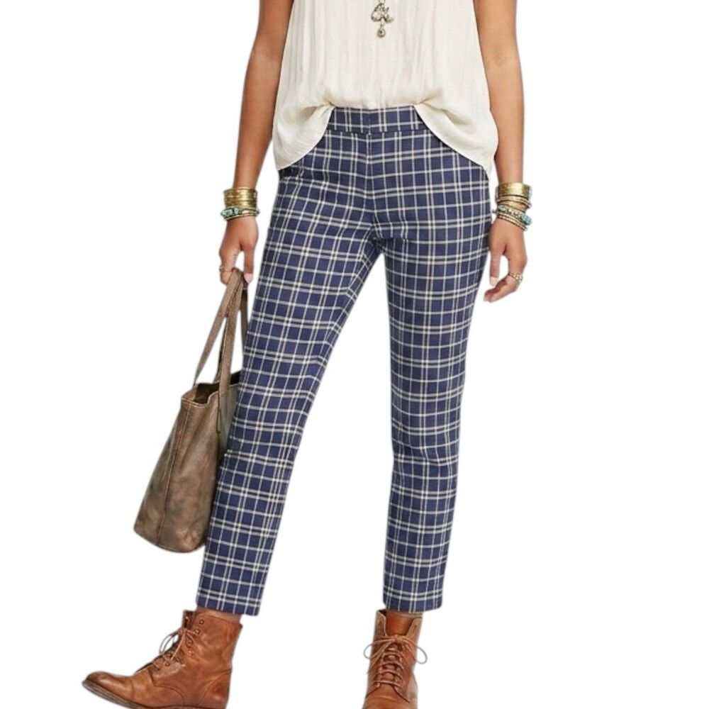 Amanda And Chelsea Pants Womens Ankle Plaid Preppy Geek Nerd Blue White Sz  2